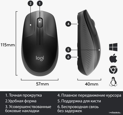 Мышь Logitech M190 (черный/темно-серый) - фото5