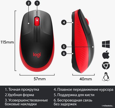 Мышь Logitech M190 (черный/красный) - фото5