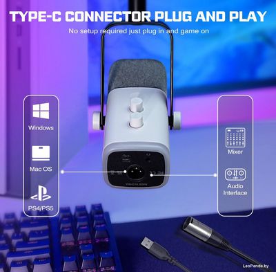 Проводной микрофон FIFINE AM8T (белый) - фото3