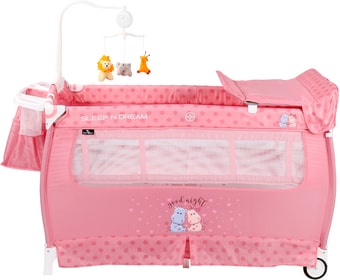Манеж-кровать Lorelli Sleep'n'Dream 2 Layers Plus 2020 (pink hippo) - фото