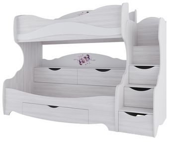 Двухъярусная кровать SV-Мебель Акварель 1 Ж 80x200 (ясень анкор светлый-белый матовый-цветы) - фото