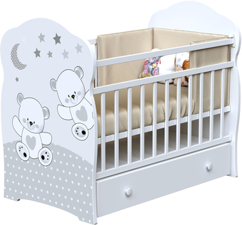 Классическая детская кроватка VDK Funny Bears маятник и ящик (белый) - фото