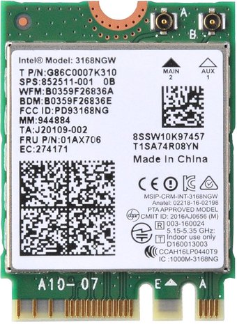 Wi-Fi адаптер Intel 3168 1x1 AC + BT M.2 2230 No vPro 3168.NGWG - фото