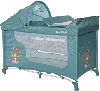 Манеж-кровать Lorelli Moonlight 2 Layers Plus 2023 (арктический зеленый, индеец) - фото