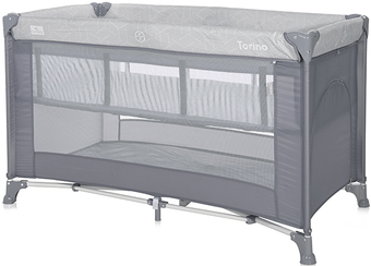 Манеж-кровать Lorelli Torino 2 Layers 2022 (серый, полосы) - фото