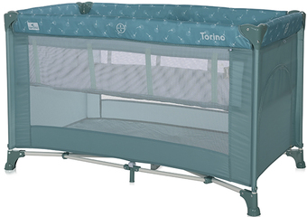Манеж-кровать Lorelli Torino 2 Layers 2022 (арктический зеленый, цветочный) - фото
