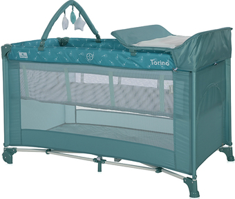 Манеж-кровать Lorelli Torino 2 Plus 2022 (зеленый арктический, цветочный) - фото