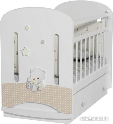 Классическая детская кроватка Альма-Няня Amici Nuvola маятник с ящиком (белый) - фото