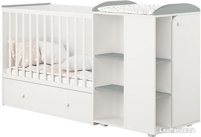 Кроватка-трансформер Polini Kids Ameli 800, с комодом (белый/серый) - фото