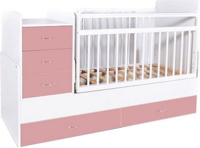 Детская кроватка Bambini Трансформер (белый/розовый) - фото