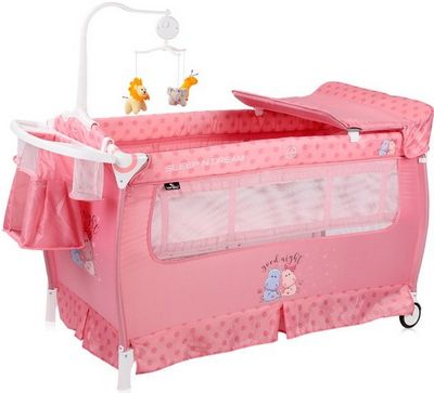 Манеж-кровать Lorelli Sleep'n'Dream 2 Layers Plus 2020 (pink hippo) - фото3