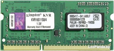 Оперативная память Kingston ValueRAM 4GB DDR3 SO-DIMM PC3-12800 (KVR16S11S8/4) - фото