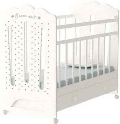 Классическая детская кроватка VDK Bonne колесо-качалка и ящик (белый) - фото