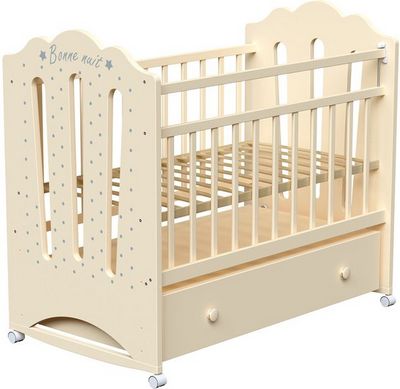 Классическая детская кроватка VDK Bonne колесо-качалка с ящиком (слоновая кость) - фото