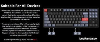 Клавиатура Keychron K8 Pro Wireless RGB K8P-J1-RU (Gateron G Pro Red) - фото2