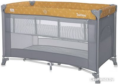 Манеж-кровать Lorelli Torino 2 Layers 2022 (лимонное карри, цветочный) - фото