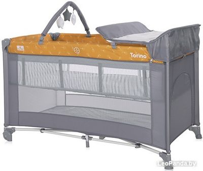 Манеж-кровать Lorelli Torino 2 Plus 2022 (лимонный карри, цветочный) - фото